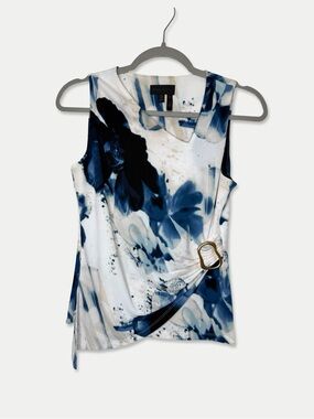 Donna Karan New York Abstract Floral Buckle Draped Top P/XS